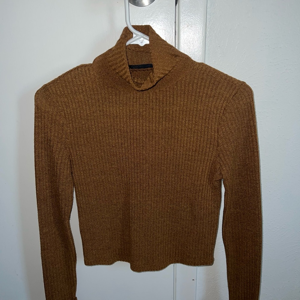 SHEIN Brown Ribbed Cowl Neck Sweater